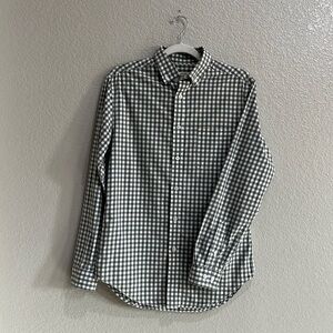 MERONA Men's Small Gray White Check Long Sleeve 100% Cotton Button Down Shirt